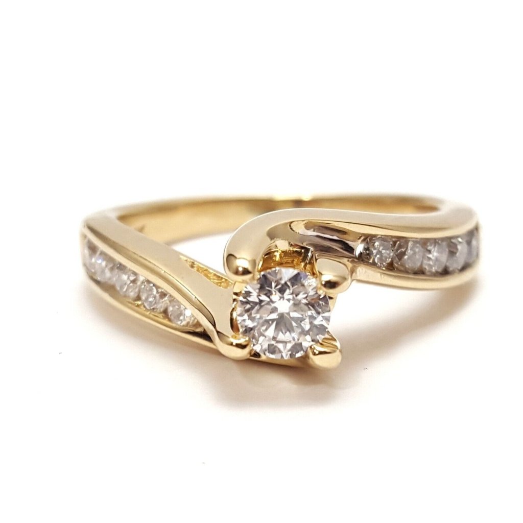 Unique 14k Karat Solid Yellow Gold Designer Diamond Engagement Ring  Size 650